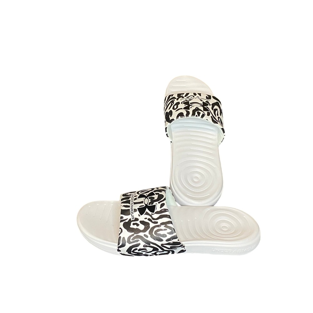 Under Armour Ansa Graphic Slides Womens 10 White Black Leopard Print 3024436-101